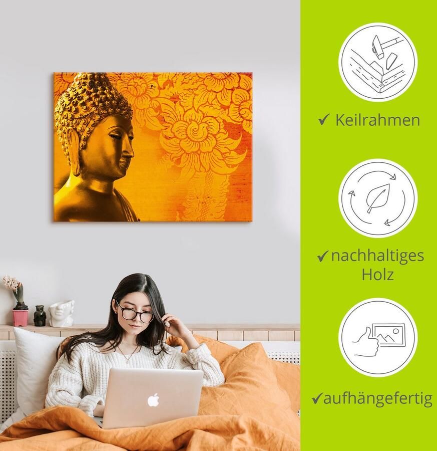 Artland Artprint op linnen Buddha goudkleurig beeld goudkleur - Foto 3