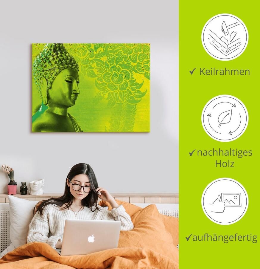 Artland Artprint op linnen Buddha goudkleurig beeld groen - Foto 3
