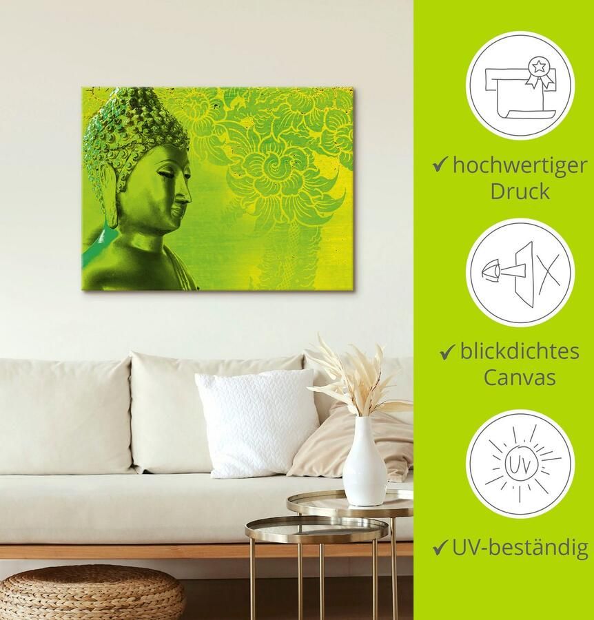 Artland Artprint op linnen Buddha goudkleurig beeld groen - Foto 4