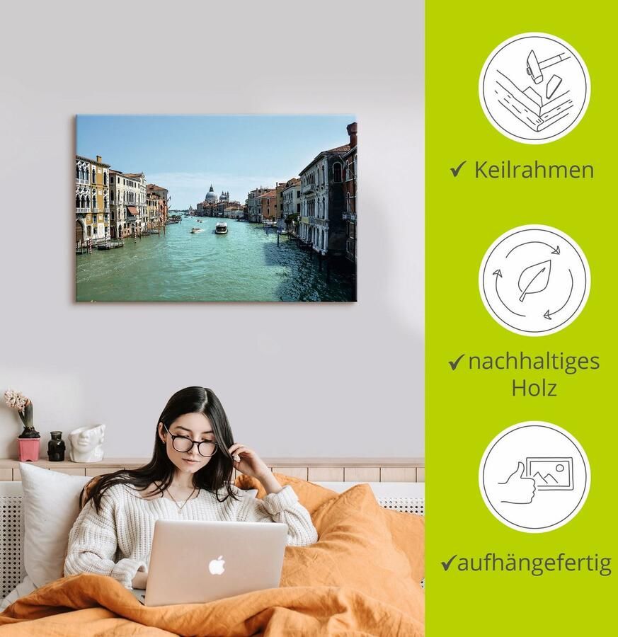 Artland Artprint op linnen Canale Grande Venetië bij zonneschijn
