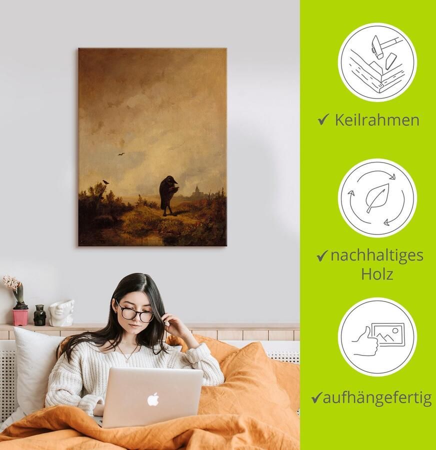 Artland Artprint op linnen De raaf. 1840x45 gespannen op een spieraam