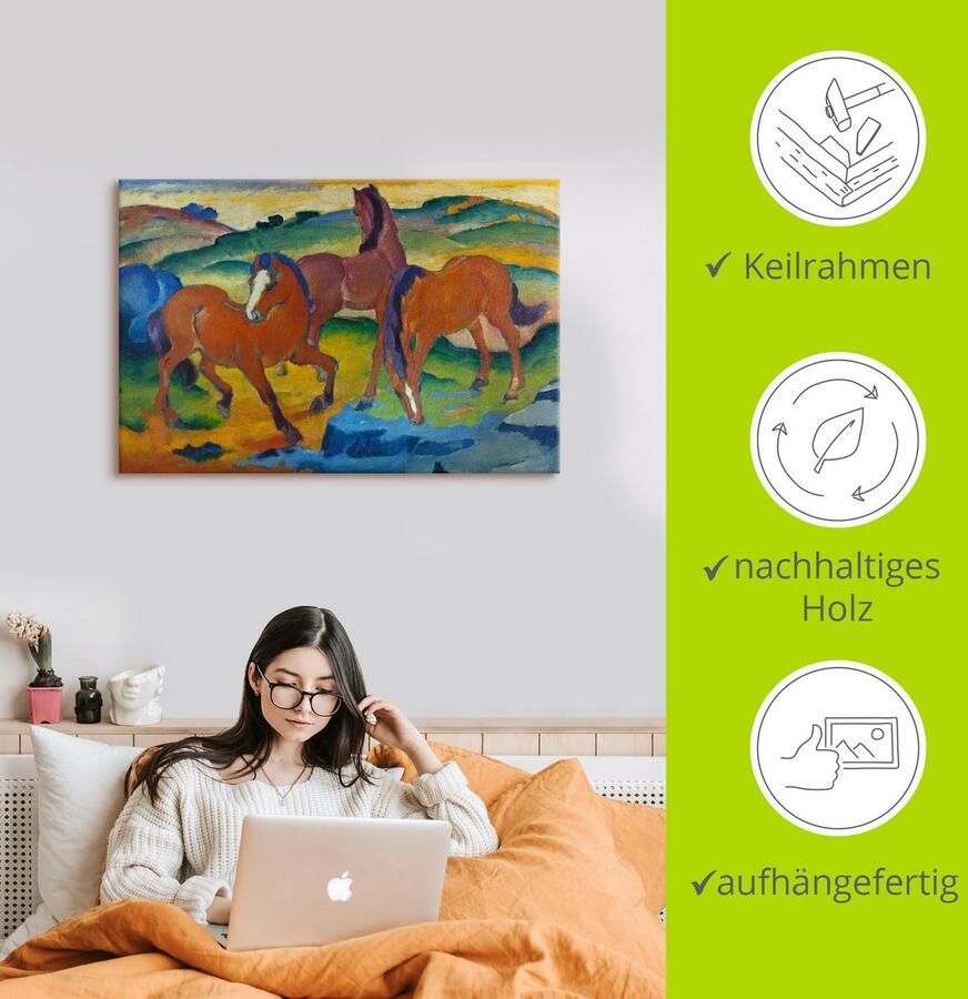 Artland Artprint op linnen De rode paarden (grazende paarden IV.)