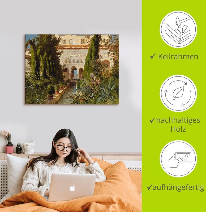 Artland Artprint op linnen De tuin van de Generalife bij Granada
