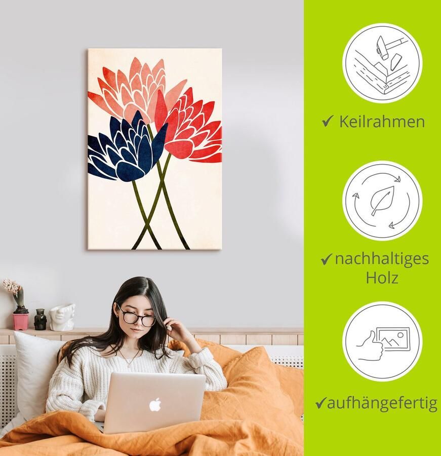 Artland Artprint op linnen Drie bloemen gespannen op een spieraam - Foto 3