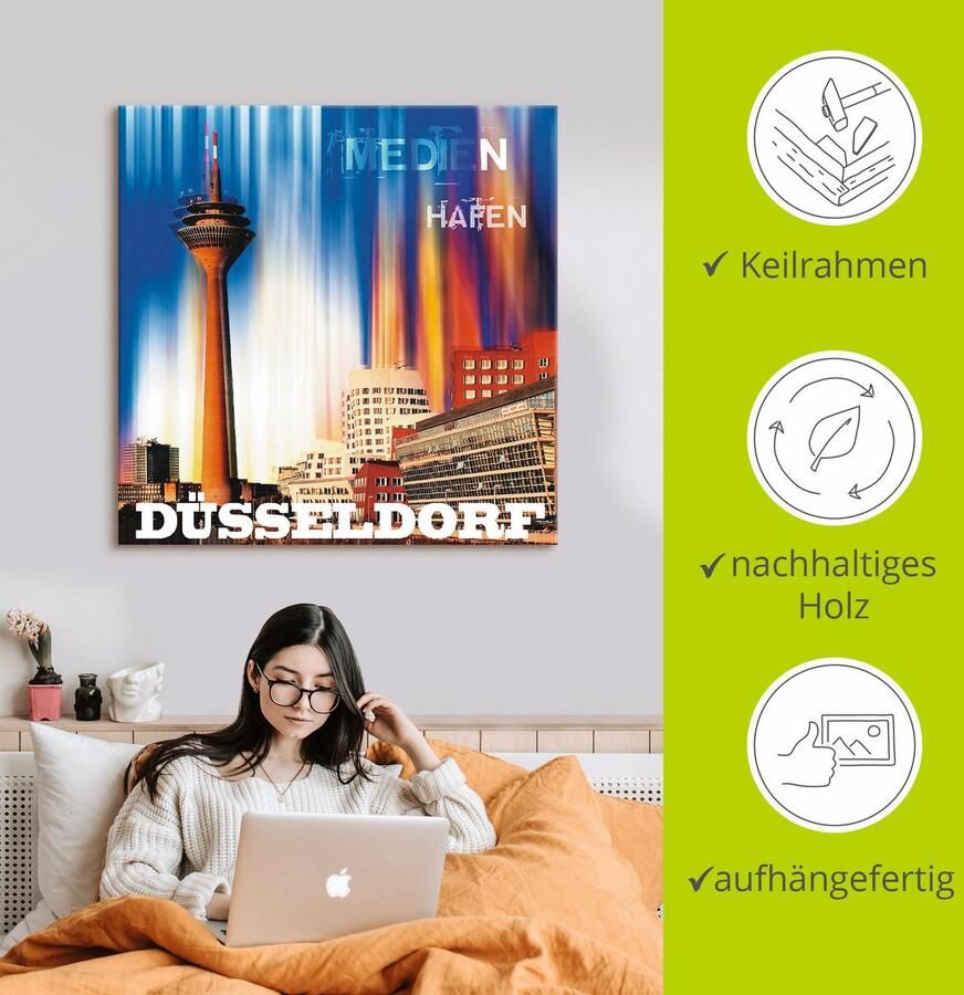 Artland Artprint op linnen Düsseldorf skyline abstract 03