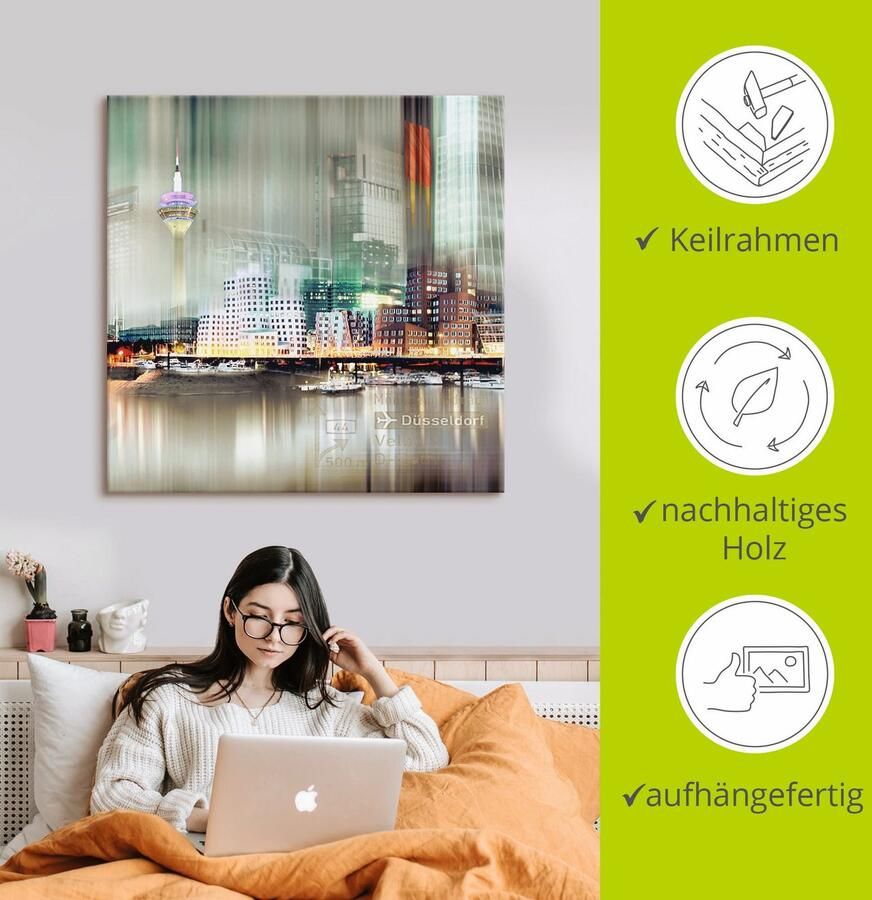 Artland Artprint op linnen Düsseldorf skyline collage V
