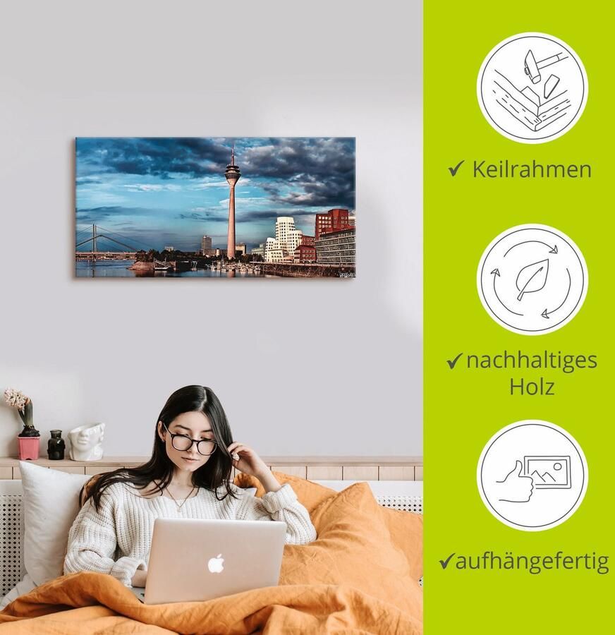 Artland Artprint op linnen Düsseldorf skyline I gespannen op een spieraam
