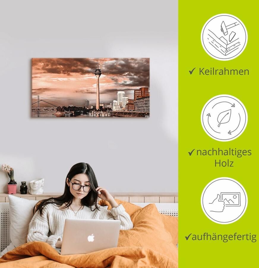 Artland Artprint op linnen Düsseldorf skyline III gespannen op een spieraam