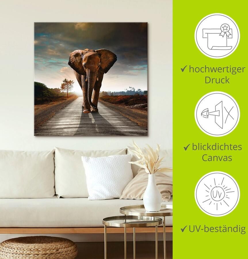 Artland Artprint op linnen Een olifant loopt op de weg - Foto 2
