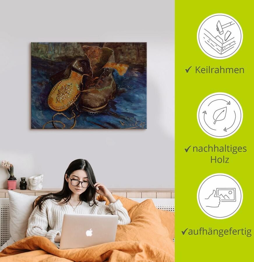 Artland Artprint op linnen Een paar laarzen 1887 gespannen op een spieraam