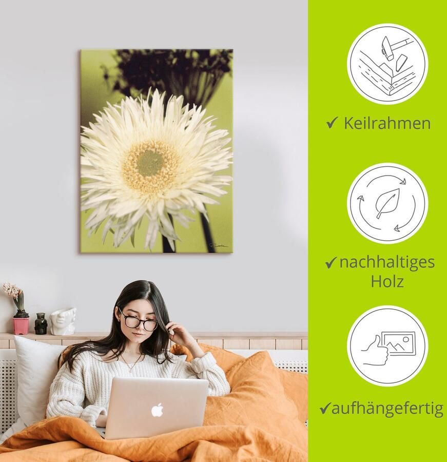 Artland Artprint op linnen Een voor groen gerbera gespannen op een spieraam - Foto 3