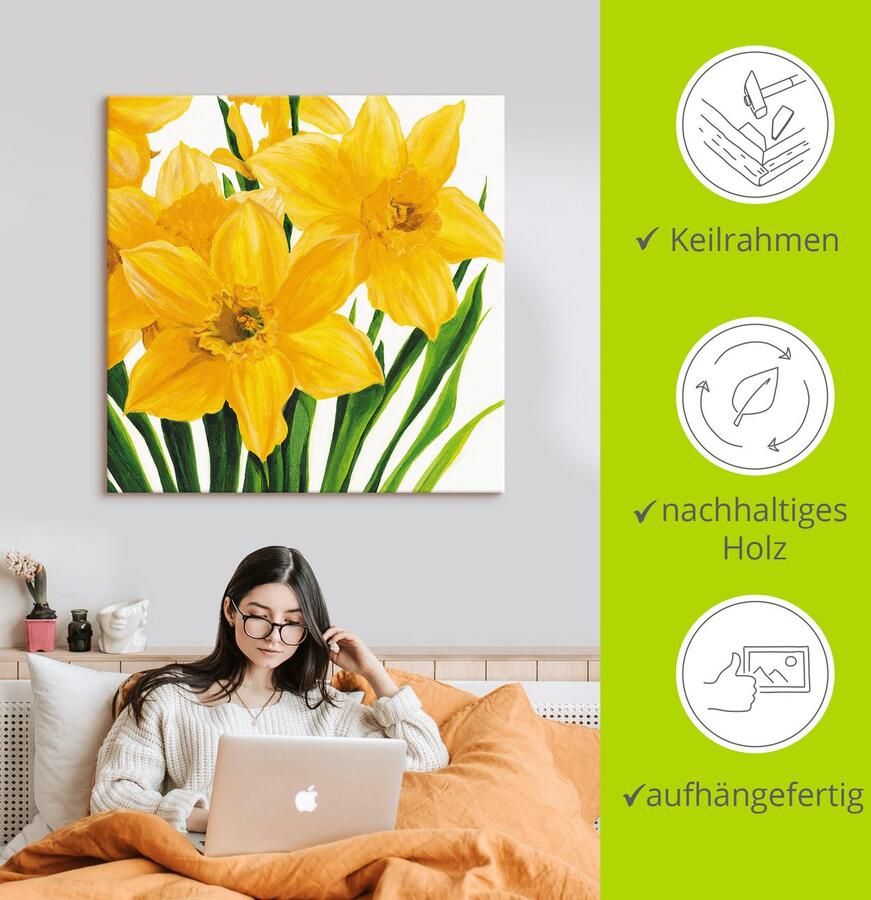 Artland Artprint op linnen Gele narcissen gespannen op een spieraam - Foto 2