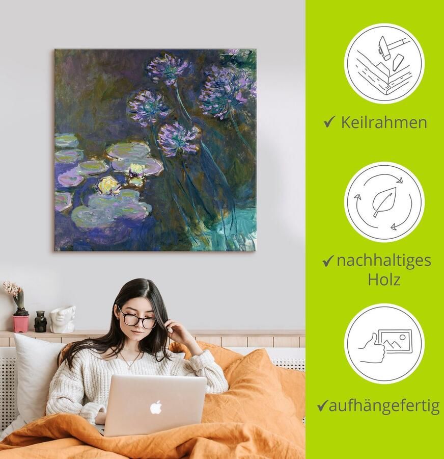 Artland Artprint op linnen Gele waterlelies en agapanthussen. 1914-17.