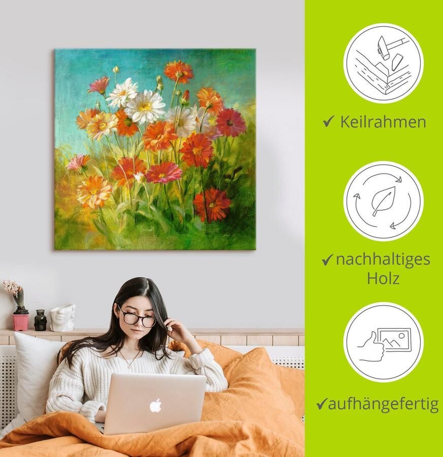 Artland Artprint op linnen Geschilderd madeliefje gespannen op een spieraam