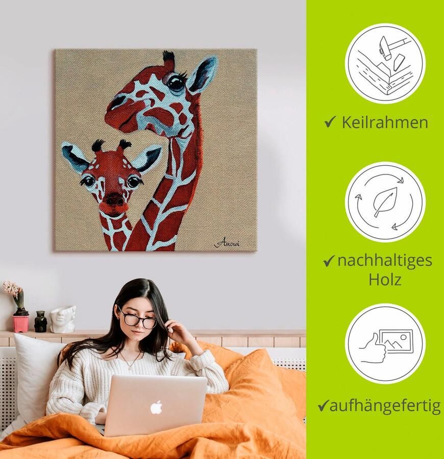 Artland Artprint op linnen Giraffen gespannen op een spieraam - Foto 2