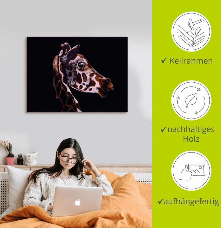 Artland Artprint op linnen Giraffen portret gespannen op een spieraam - Foto 2
