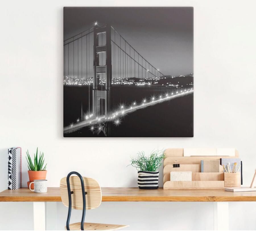 Artland Artprint op linnen Golden Gate Bridge in de avond I - Foto 2
