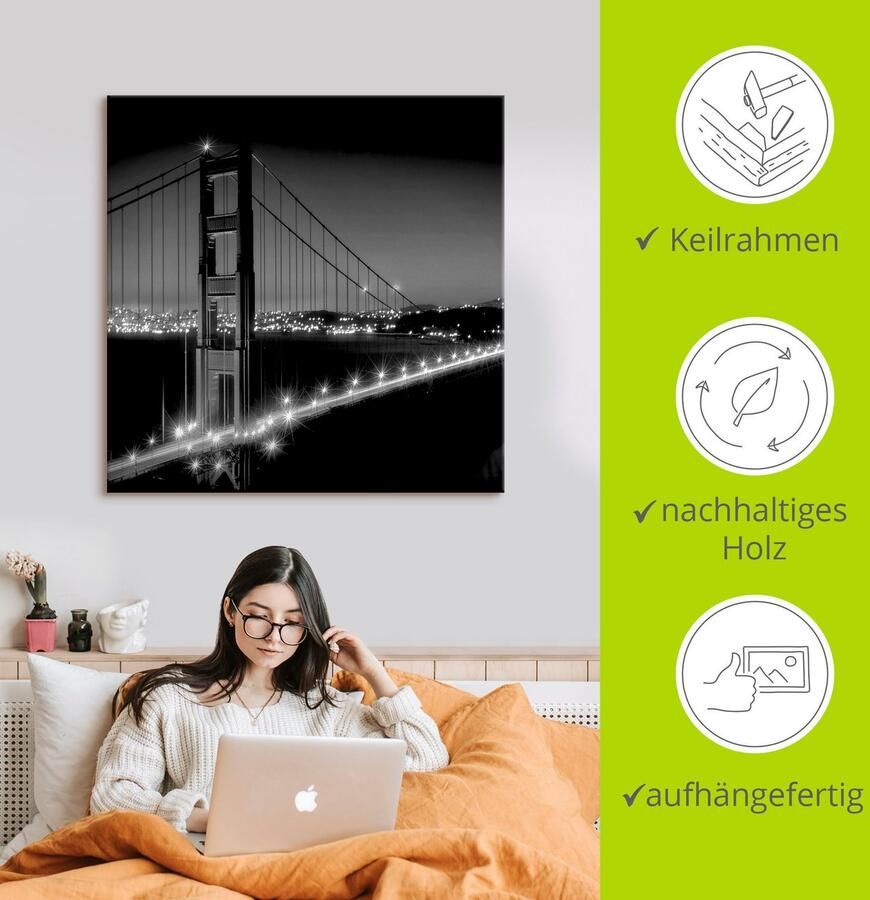 Artland Artprint op linnen Golden Gate Bridge in de avond I