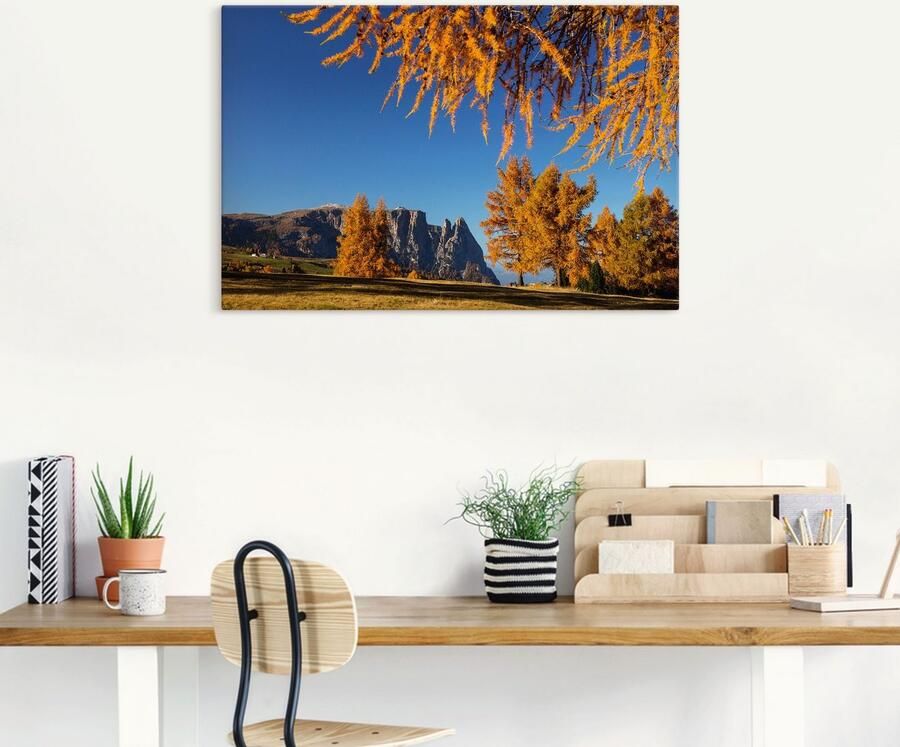 Artland Artprint op linnen Goudkleurige herfst op de Seiser bergweide - Foto 8