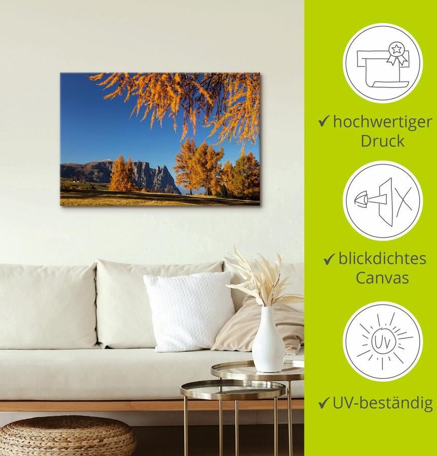 Artland Artprint op linnen Goudkleurige herfst op de Seiser bergweide - Foto 5
