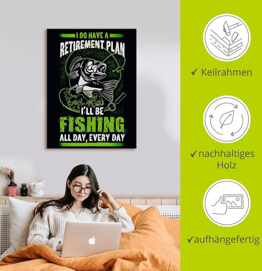 Artland Artprint op linnen Grappige artprint voor vissers - Foto 2