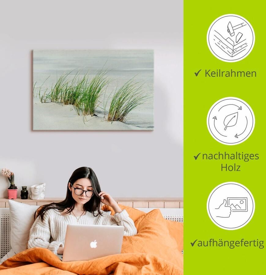 Artland Artprint op linnen Grassen aan het strand gespannen op een spieraam - Foto 2