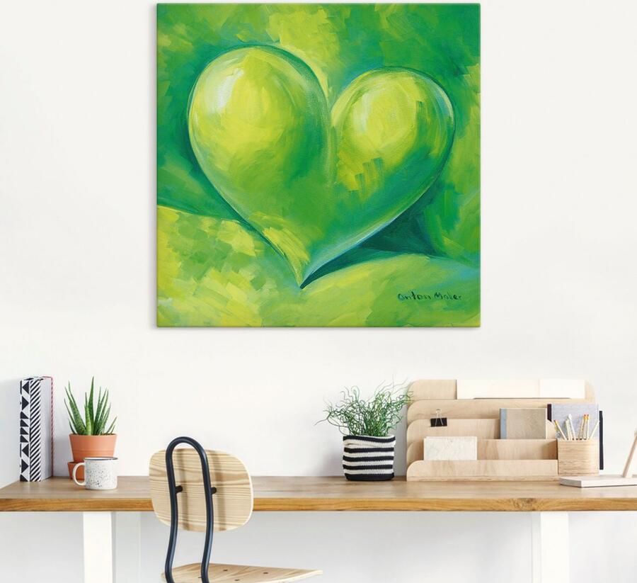 Artland Artprint op linnen Groen hart gespannen op een spieraam - Foto 4