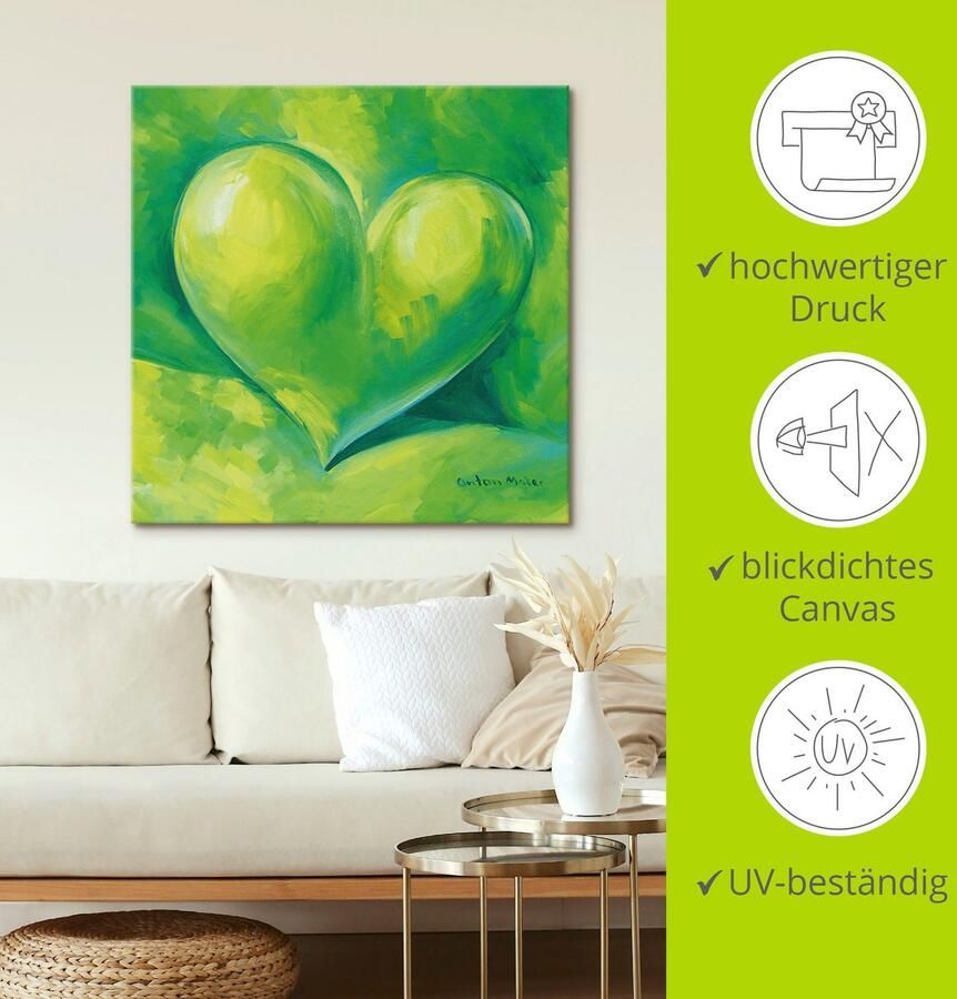 Artland Artprint op linnen Groen hart gespannen op een spieraam - Foto 3