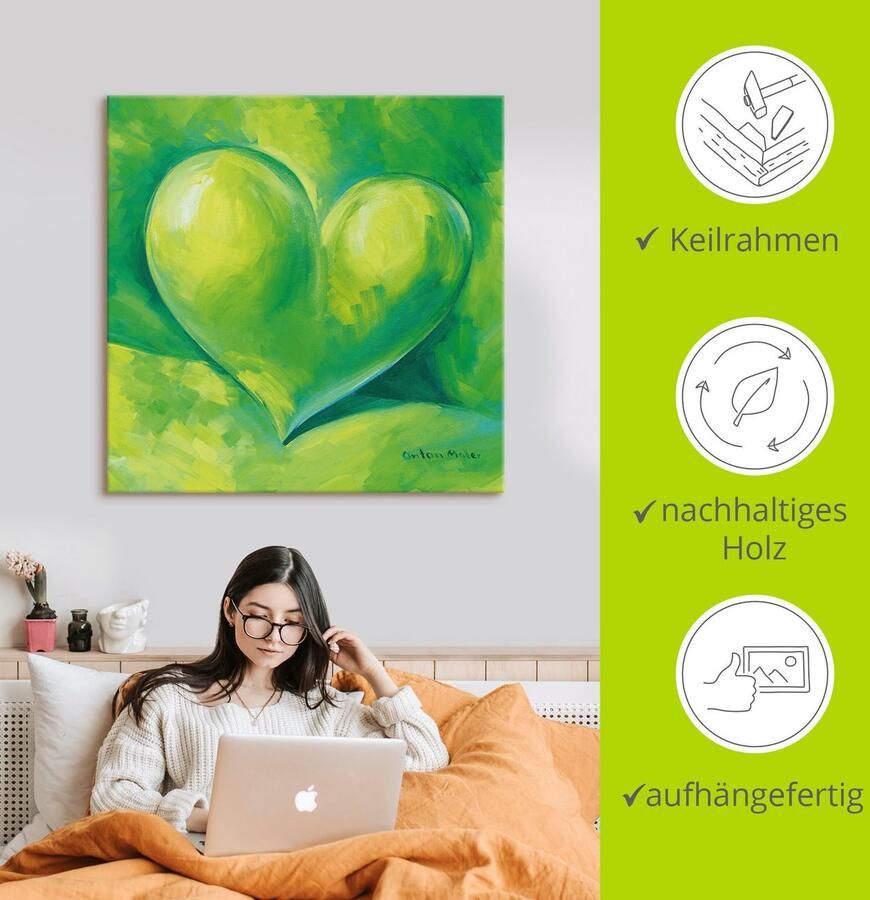 Artland Artprint op linnen Groen hart gespannen op een spieraam - Foto 2