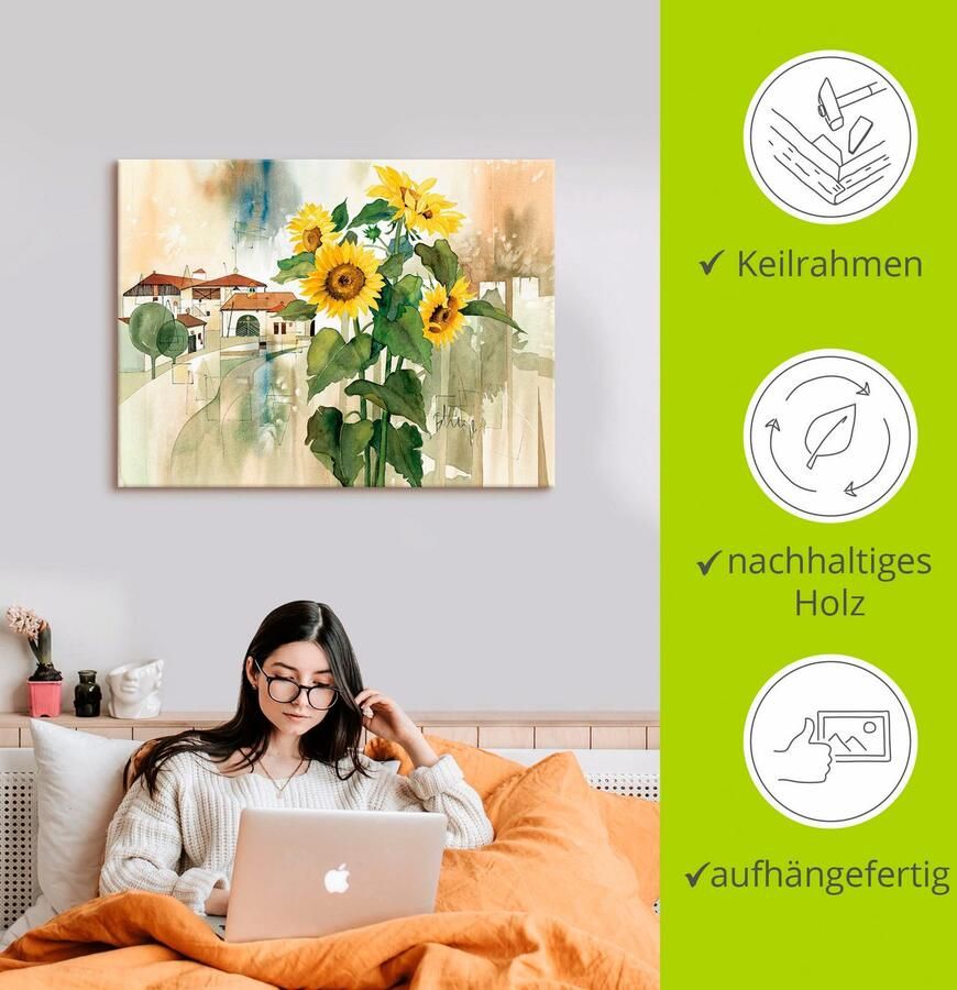 Artland Artprint op linnen Groet de zonnebloem gespannen op een spieraam