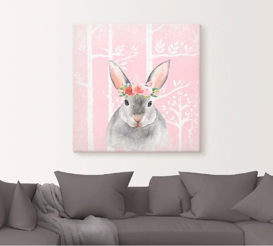 Artland Artprint op linnen Haas met bloemen in pink bos - Foto 4