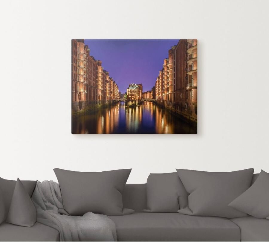 Artland Artprint op linnen Hamburg Speicherstadt 's nachts - Foto 5