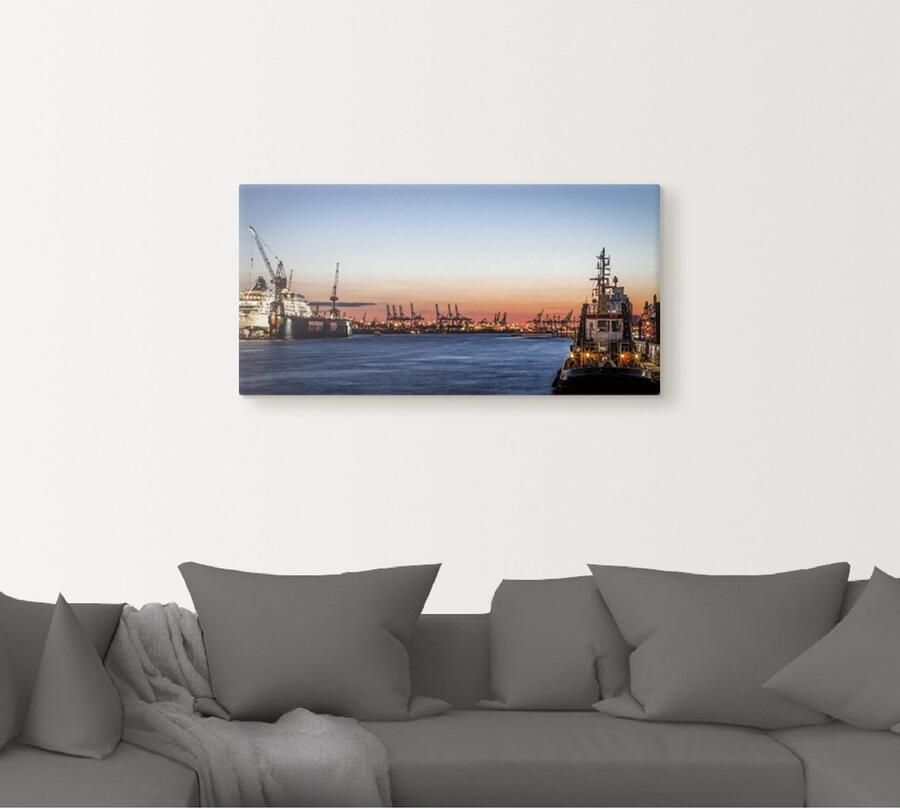 Artland Artprint op linnen Hamburgse Haven gespannen op een spieraam - Foto 4