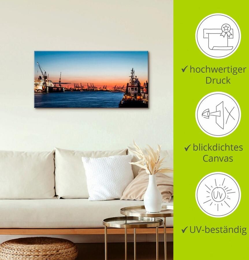 Artland Artprint op linnen Hamburgse Haven gespannen op een spieraam - Foto 2