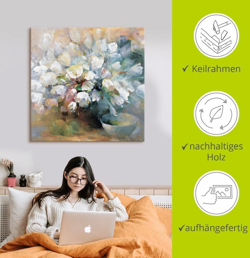 Artland Artprint op linnen Helder witte tulpen I gespannen op een spieraam - Foto 3