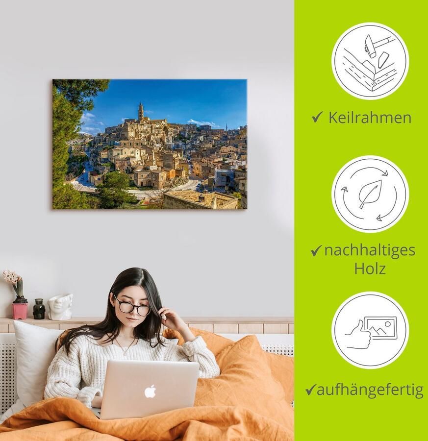 Artland Artprint op linnen Historische oude binnenstad van Matera Italië - Foto 2