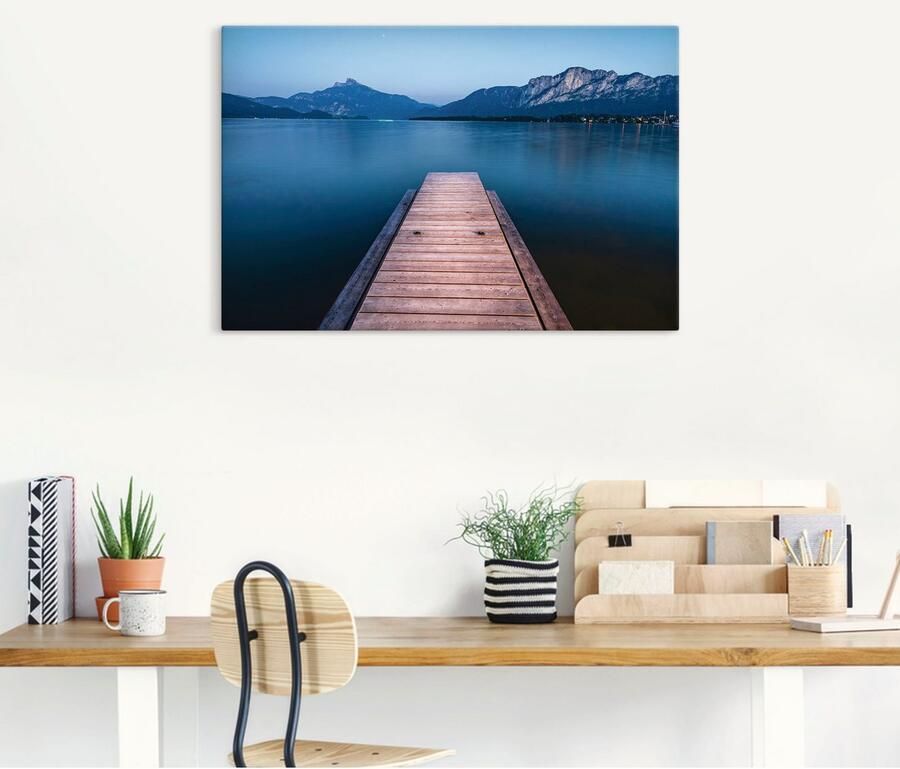 Artland Artprint op linnen Houten steiger met het oog op de Mondsee - Foto 4