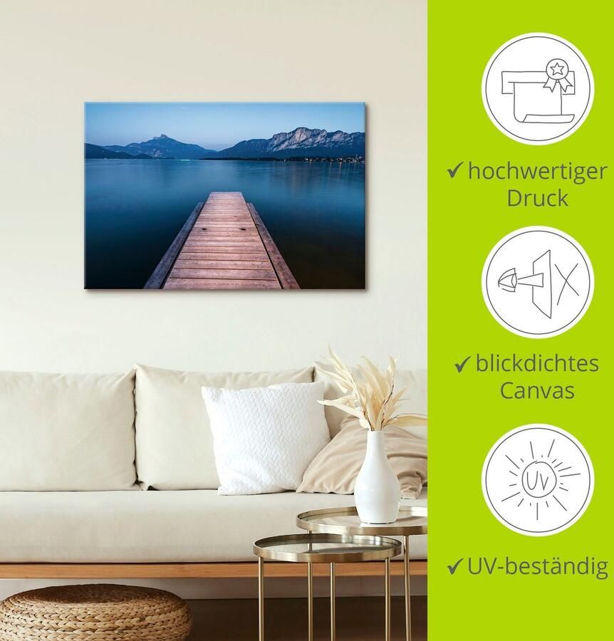 Artland Artprint op linnen Houten steiger met het oog op de Mondsee - Foto 3