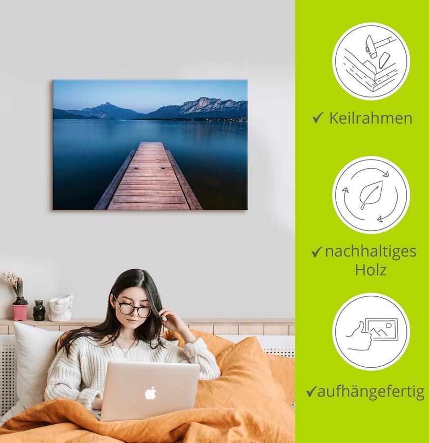 Artland Artprint op linnen Houten steiger met het oog op de Mondsee - Foto 2
