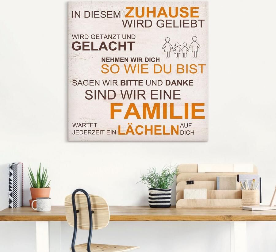 Artland Artprint op linnen In dit huis beige gespannen op een spieraam - Foto 4