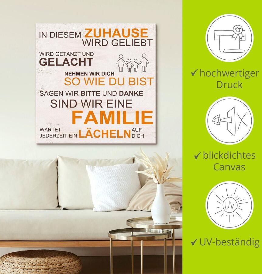 Artland Artprint op linnen In dit huis beige gespannen op een spieraam - Foto 3