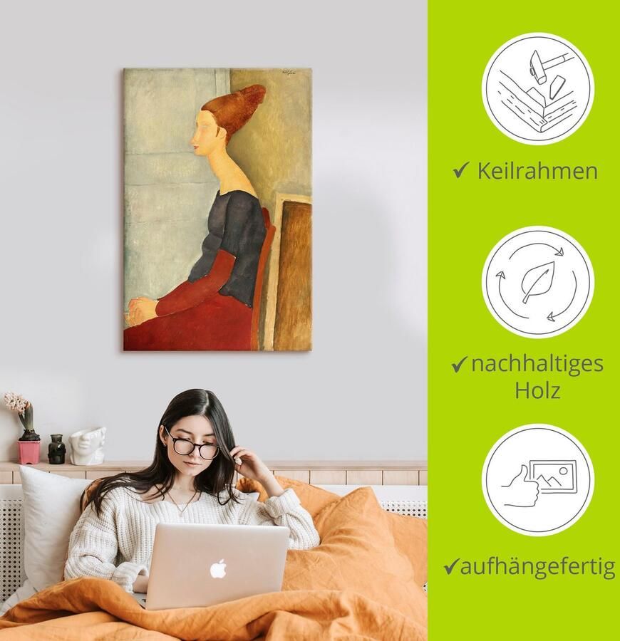 Artland Artprint op linnen Jeanne Hébuterne met henna. 1918 - Foto 2