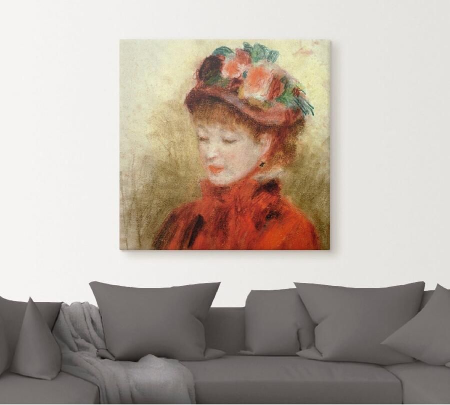 Artland Artprint op linnen Jonge vrouw met bloemenhoed - Foto 4