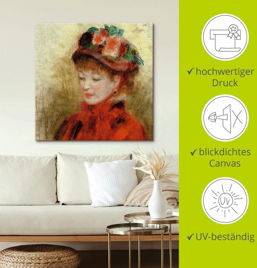 Artland Artprint op linnen Jonge vrouw met bloemenhoed - Foto 2