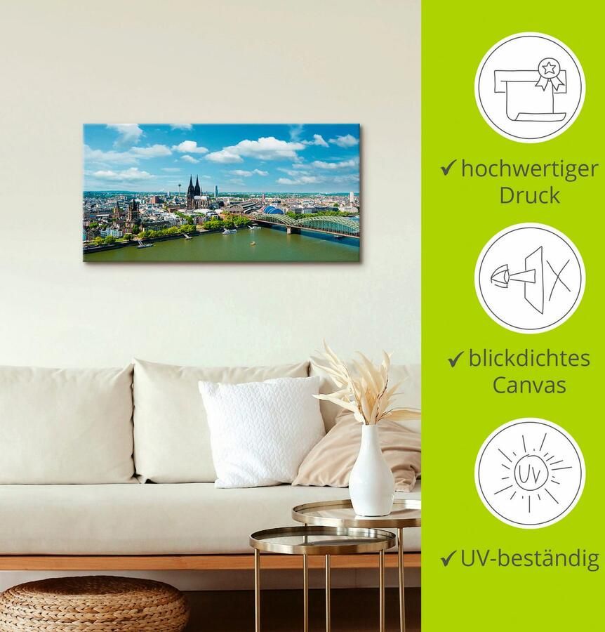 Artland Artprint op linnen Keulen Rijn Panorama gespannen op een spieraam - Foto 2