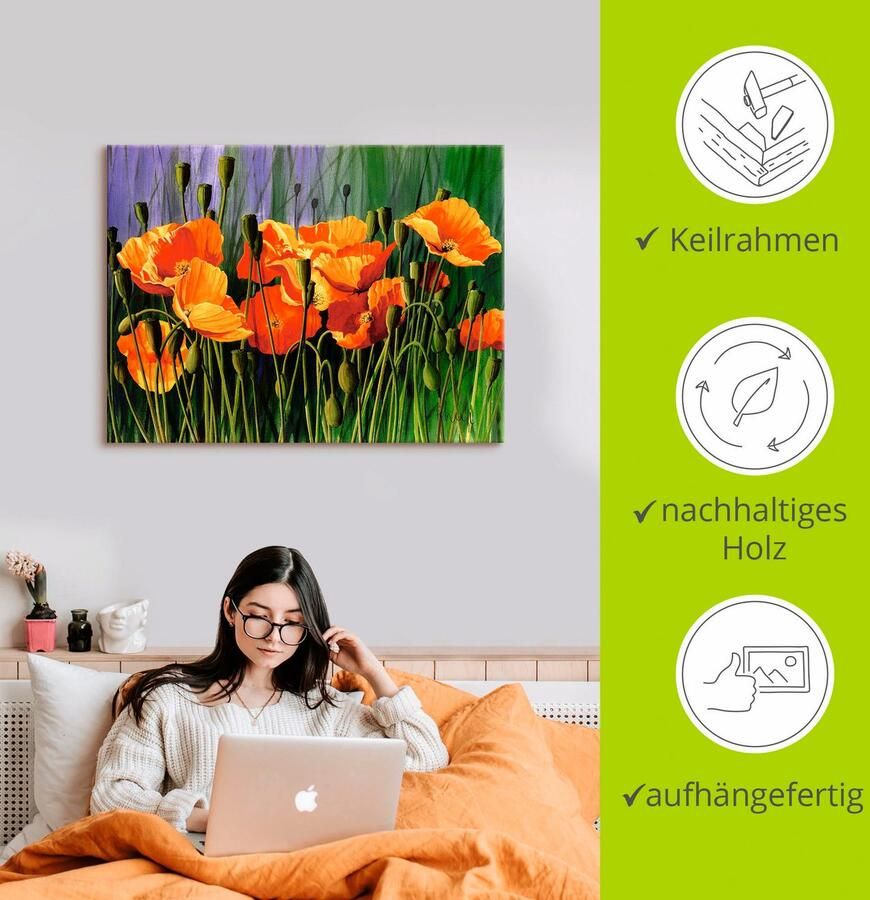 Artland Artprint op linnen Klaprozen I gespannen op een spieraam