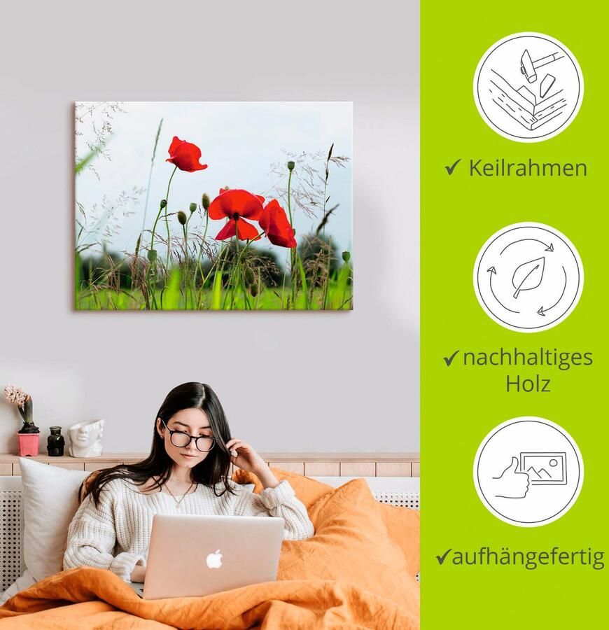 Artland Artprint op linnen Klaprozen I gespannen op een spieraam