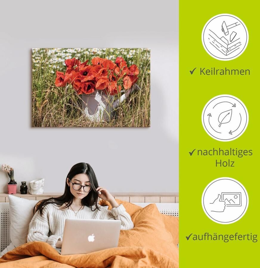 Artland Artprint op linnen Klaprozen in het veld gespannen op een spieraam - Foto 2