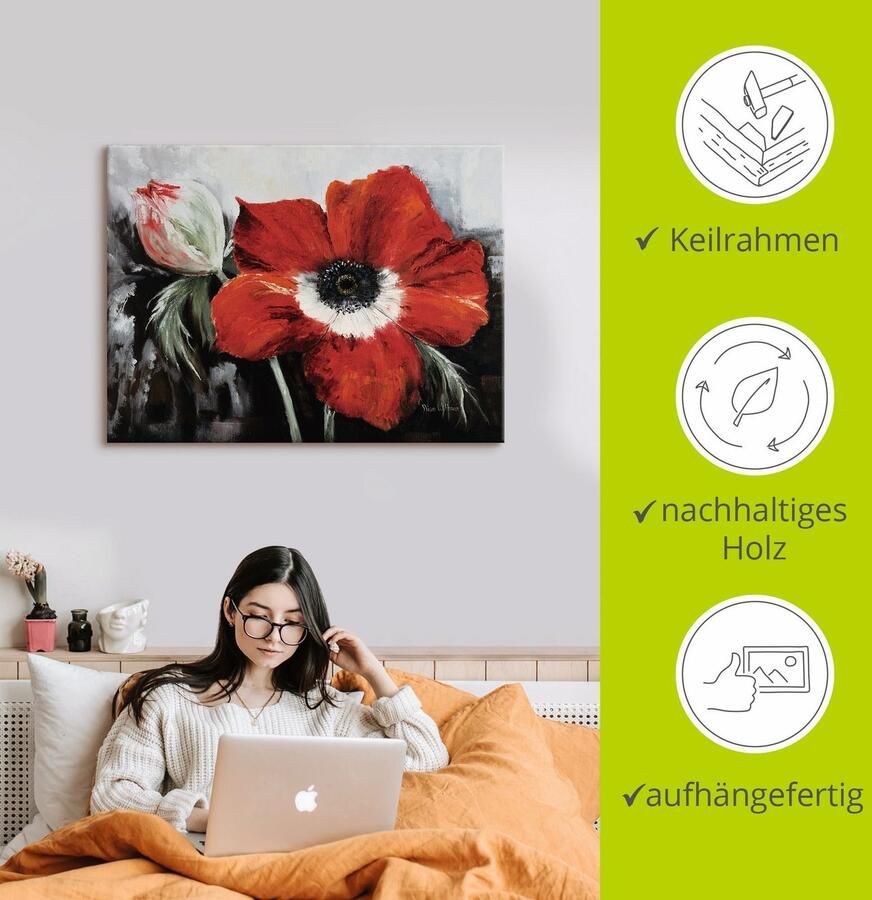 Artland Artprint op linnen Klaprozen in volle bloei gespannen op een spieraam - Foto 3