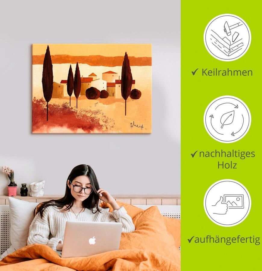 Artland Artprint op linnen Klein mediterraan dorp gespannen op een spieraam